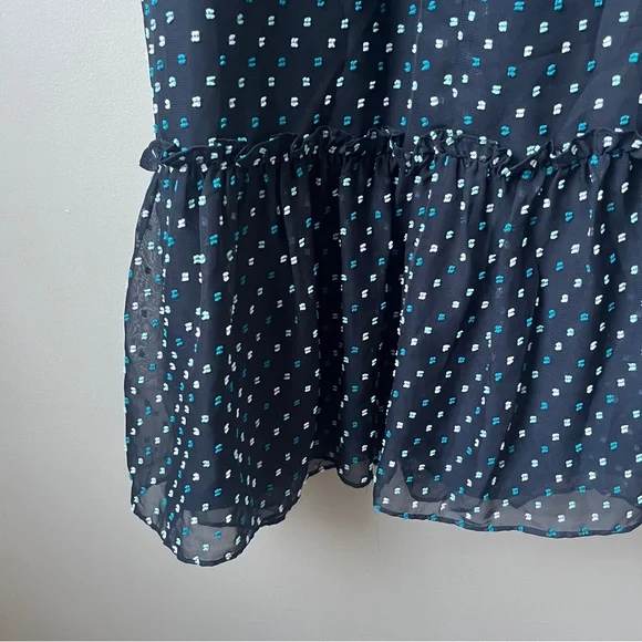 Loft Outlet Dress Women's 8 New NWT Navy Blue Tufted Swiss Dots Midi Ruffles - Picture 12 of 12